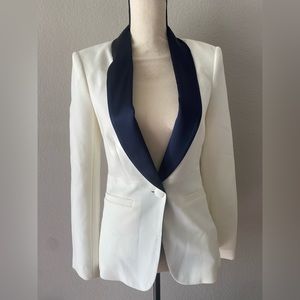 L’agence Smoking Blazer Size XS in Ivory with Navy Contrast